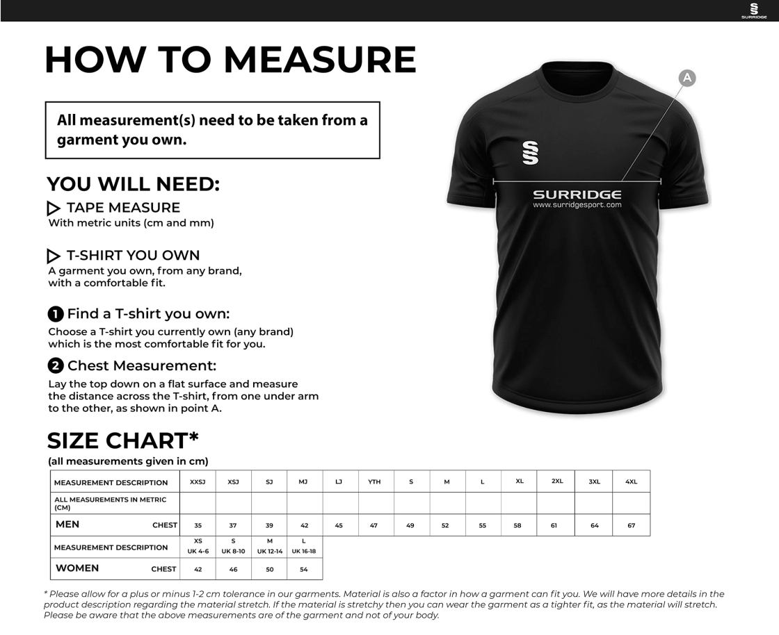 Preston Panthers - Volleyball Shirt - Libero - Size Guide