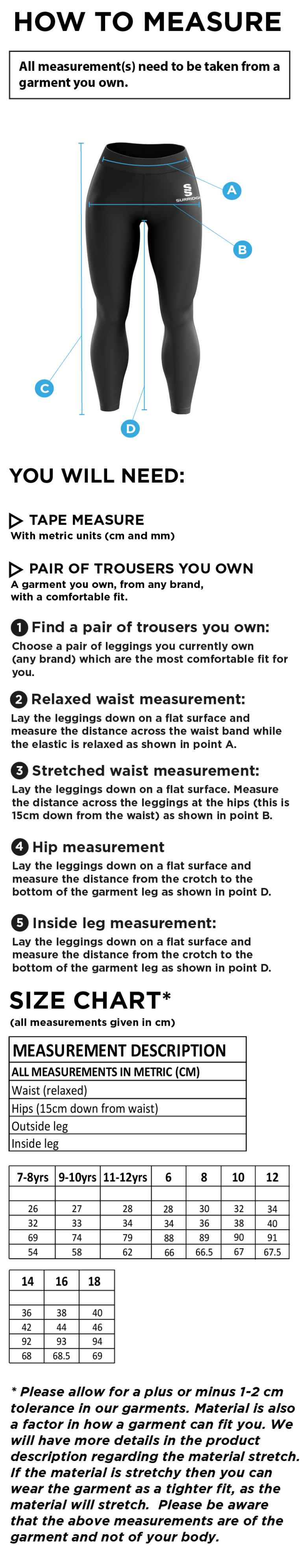 Preston Panthers - Performance Full Length Leggings - Women's Fit - Size Guide
