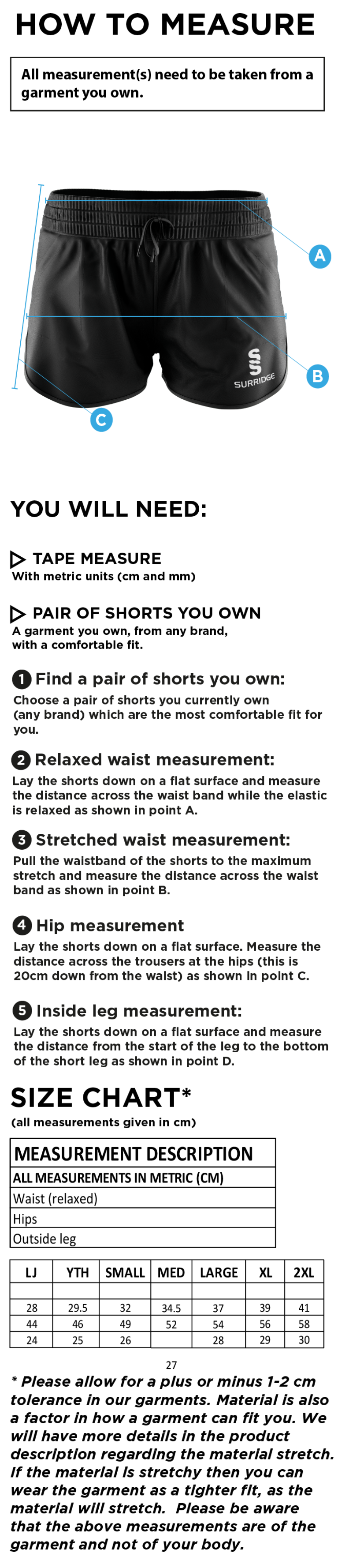 Preston Panthers - Dual Active Short - Women's Fit - Size Guide