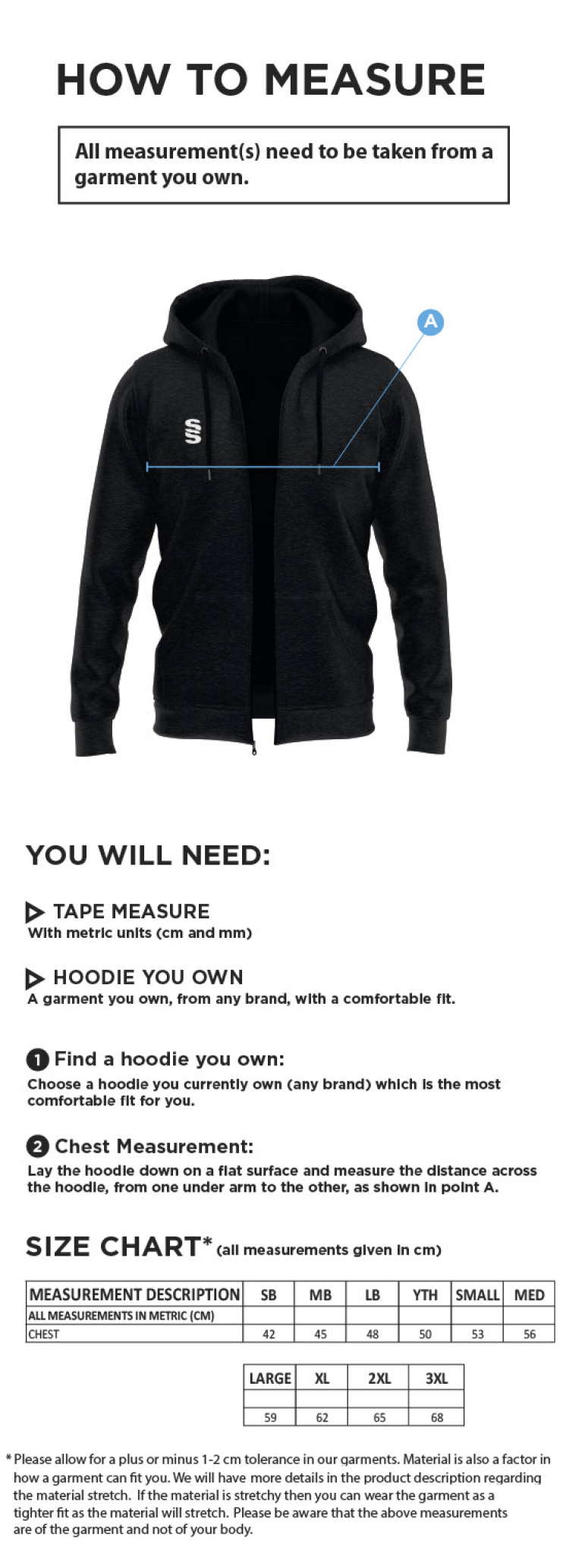 Preston Panthers - Dual Full Zip Hoody - Unisex Fit - Size Guide