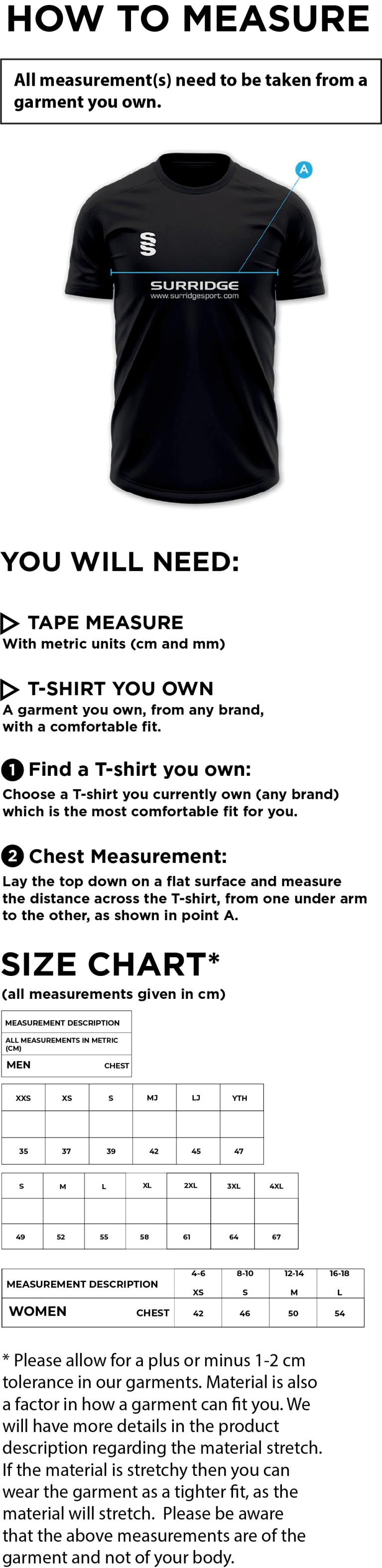 Preston Panthers - Volleyball Shirt - Libero - Size Guide
