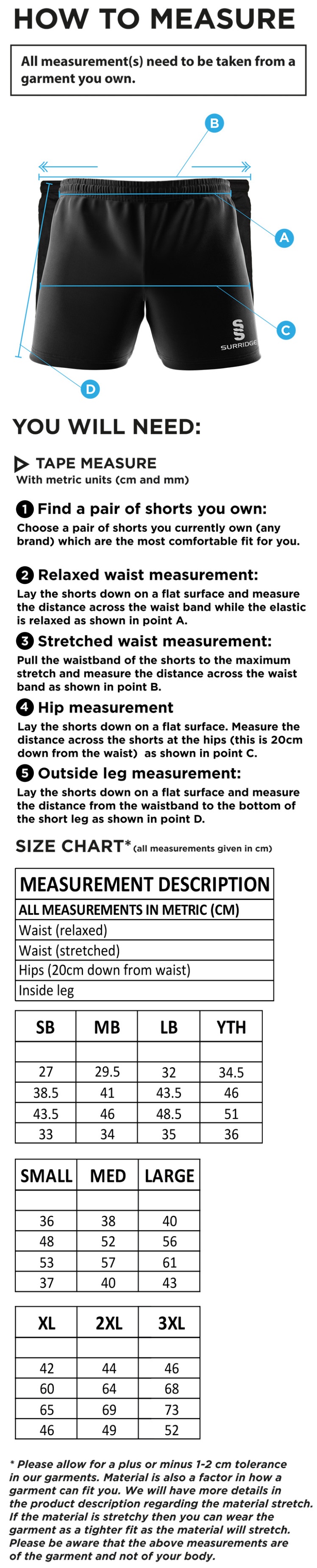 Preston Panthers - Performance Gym Short - Unisex Fit - Size Guide