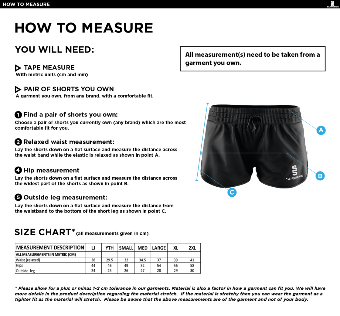 Preston Panthers - Dual Active Short - Women's Fit - Size Guide