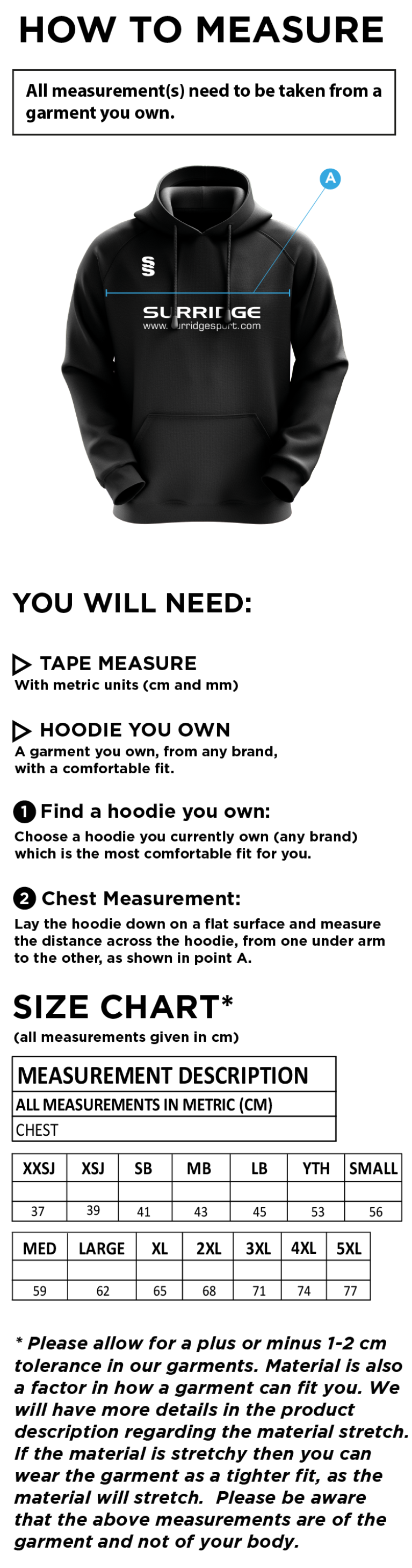 Preston Panthers - Fuse Hoody - Unisex Fit - Size Guide
