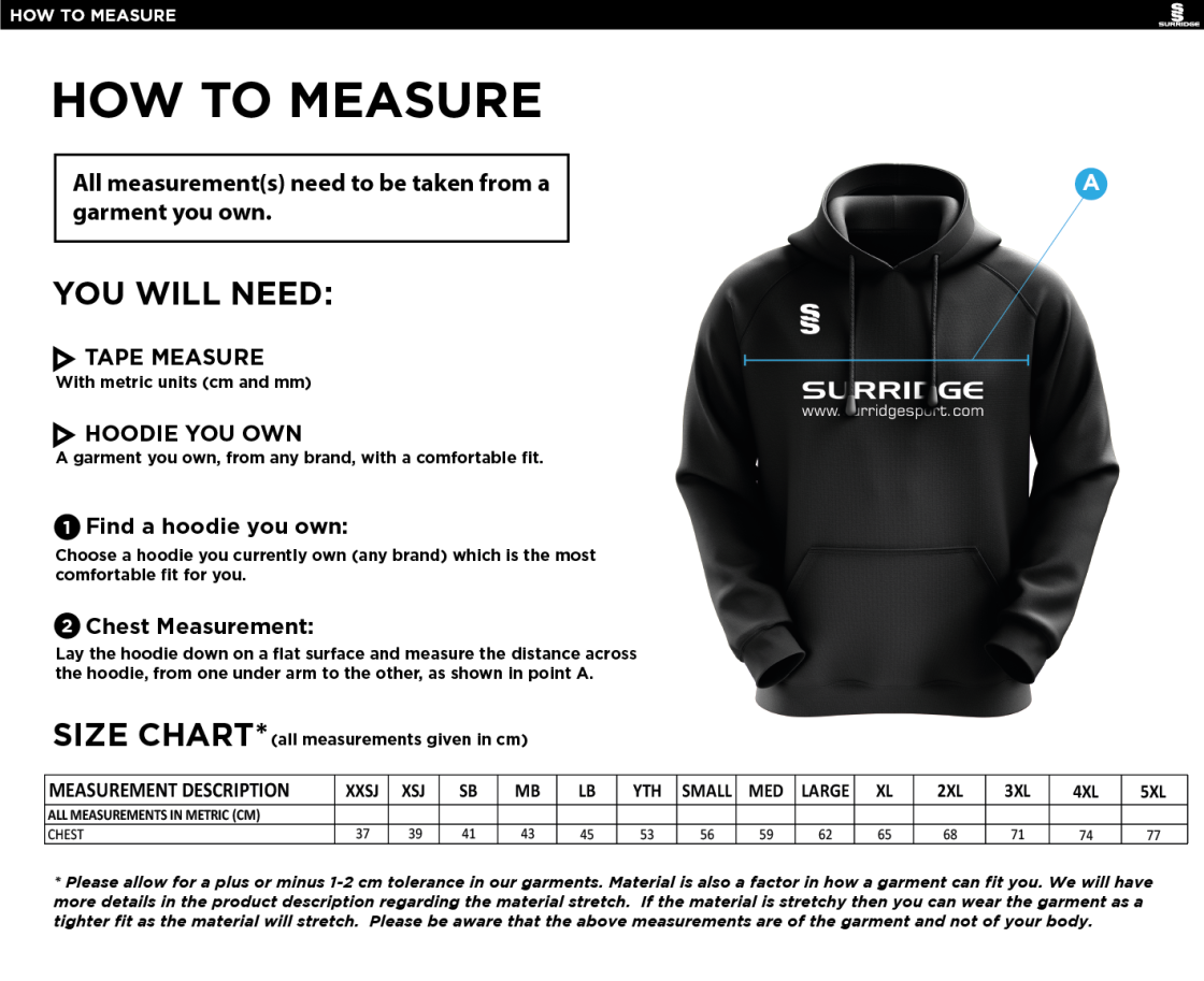 Preston Panthers - Fuse Hoody - Unisex Fit - Size Guide