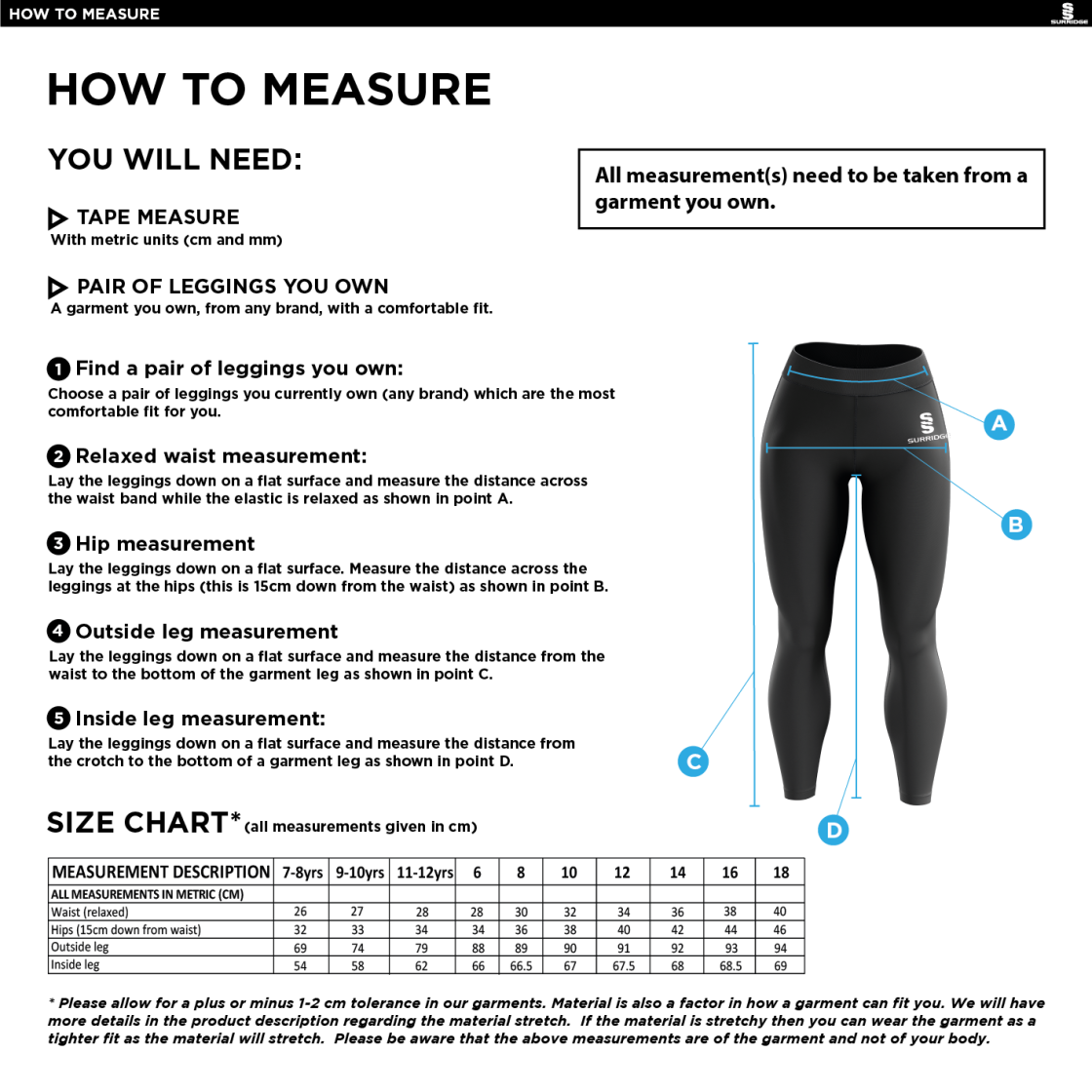 Preston Panthers - Performance Full Length Leggings - Women's Fit - Size Guide