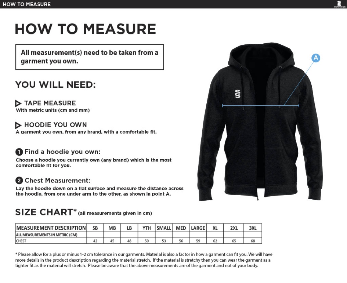 Preston Panthers - Dual Full Zip Hoody - Unisex Fit - Size Guide